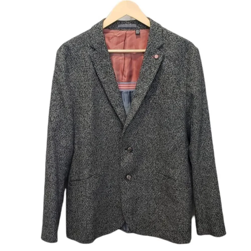 Ted Baker Gray Snipes Semi Plain Wool Blend Two Button Blazer XL